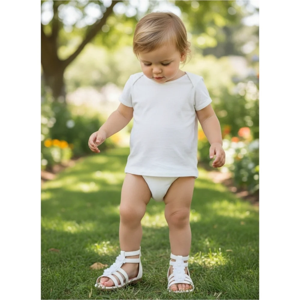 Jumping Beans ✦ White Gladiator Sandals ✦ Floral Pearl Zip Dress Shoes T10